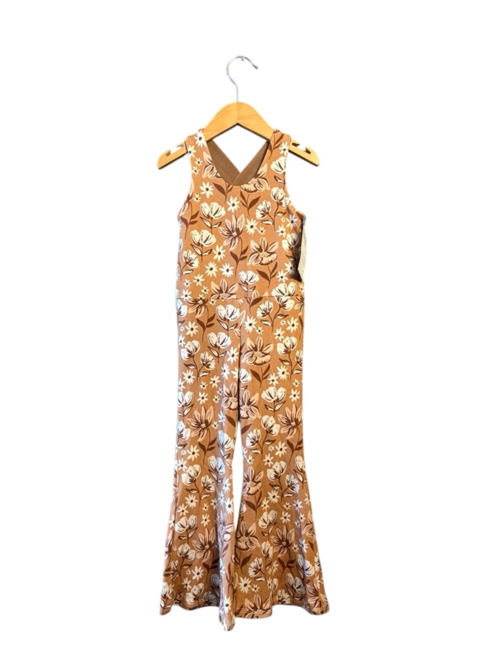 Girls' Floral Tan One-Piece Jumpsuit
